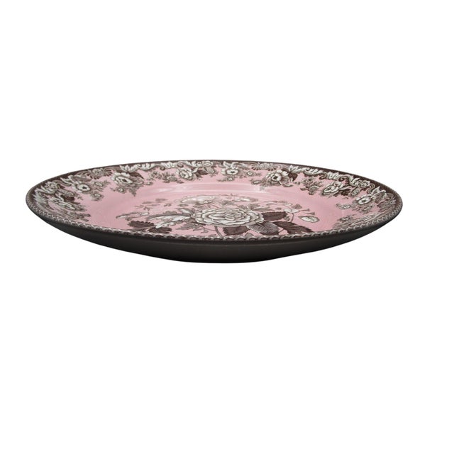 English Spode Archive Collection British Flowers Rosa 12" Pink Chop Plate Serving Platter Made in England Vintage 2007 For Sale - Image 3 of 8