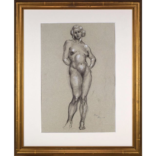 Taupe Vintage Art Deco Charcoal Nude Figure Study Drawing of a Woman by Illustrator William B Pattengill 1934 For Sale - Image 8 of 8