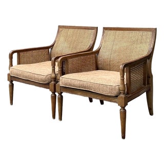 Vintage Baker Cane Panel Lounge Chairs - A Pair For Sale