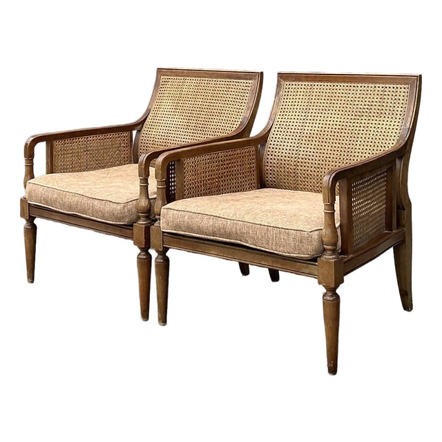 Vintage Baker Cane Panel Lounge Chairs - A Pair For Sale