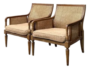 Vintage Baker Cane Panel Lounge Chairs - A Pair