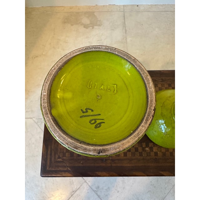 Green Vintage Rosenthal Netter Aldo Londi for Bitossi Art Pottery Candleholders, Made in Italy - A Pair For Sale - Image 8 of 18