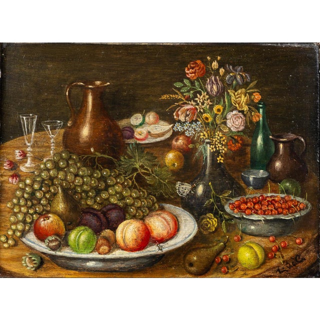 Very Fine Petite Antique Antwerp School Academic Still-life Painting in the Manner of Osias Beert Anonymous, Monogrammed...
