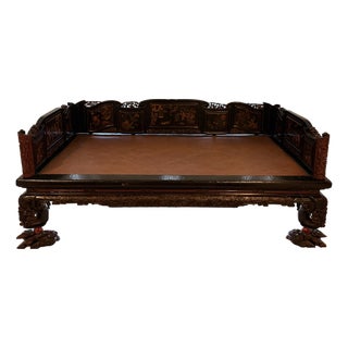 Antique Chinese Qing Dynasty Carved & Lacquered Louhan Daybed For Sale