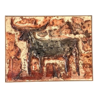Vintage Original Mixed Media Bull on Canvas For Sale