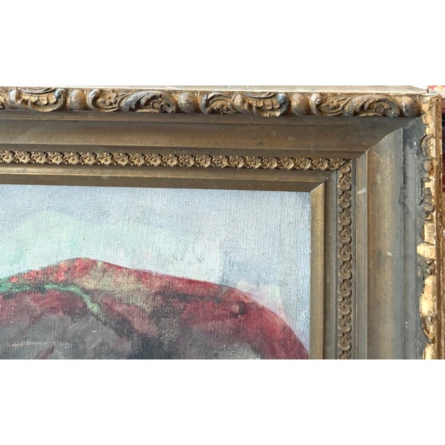 Mid 20th Century Mid Century Oil Painting in an Antique Gilt Wood Gesso Frame, Signed and Dated For Sale - Image 5 of 8
