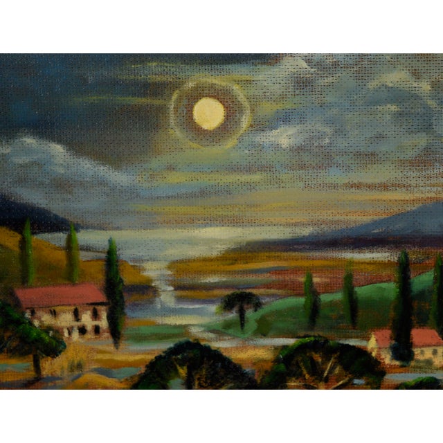 "Tuscan Moon" Nocturnal Landscape in Acrylic on Masonite by Richard M. Bacon For Sale - Image 4 of 8