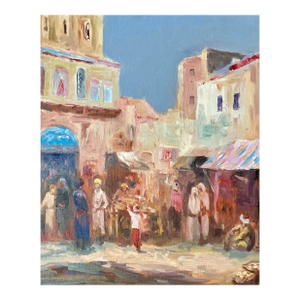 Vintage Oil Painting of a Market in Central Asia by Murat Kaboulov 1939-2010