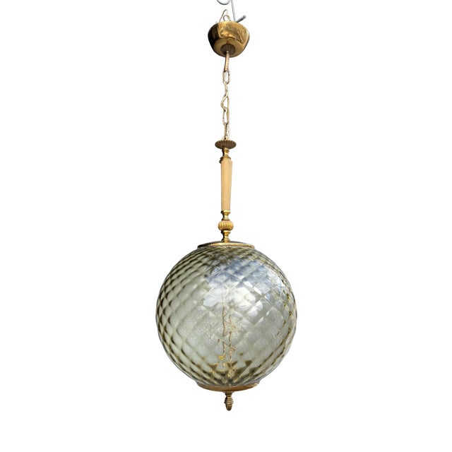 Murano Glass and Brass Ball Lantern, 1950 For Sale