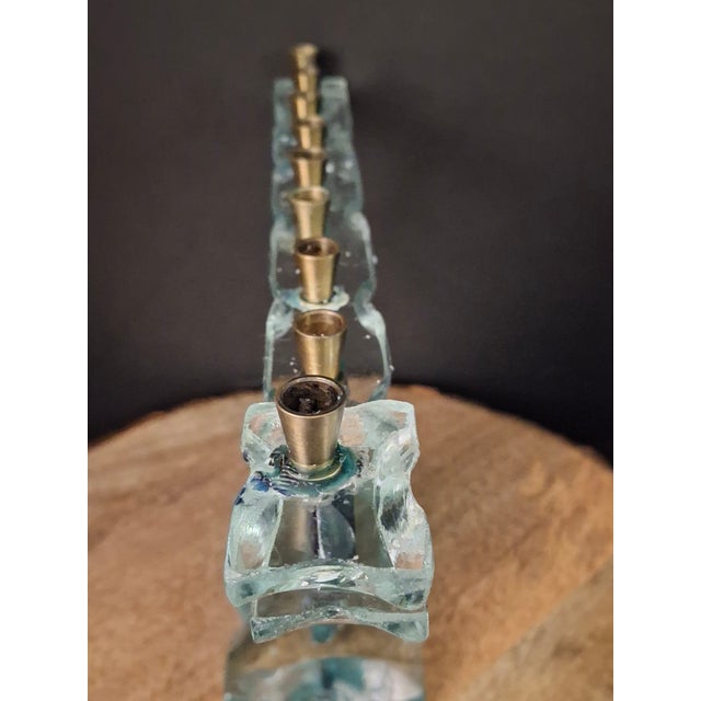 Late 20th Century Signed Uda Yehuda Parmat Studio Art Glass Menorah Iridescent Fused Dreidel For Sale In Boston - Image 6 of 17