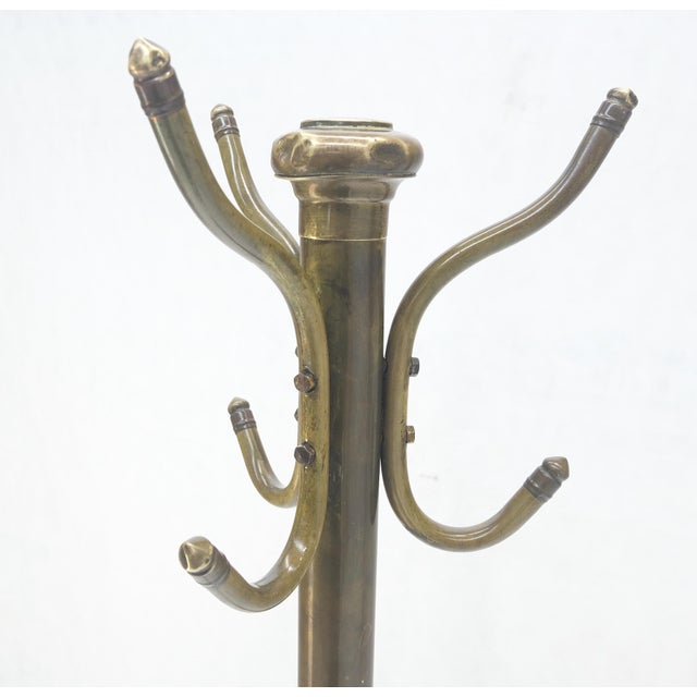Vintage c1950s Solid Brass Tube Tripod Base Free Standing Coat Rack Nice Patina!