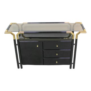 Hollywood Regency Lacquered Cabinet in Black, 1980s For Sale