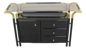 Hollywood Regency Lacquered Cabinet in Black, 1980s