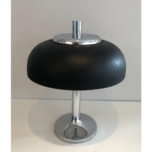 Large French Table Lamp With Chrome and Black Lacquered Design, Circa 1950 For Sale - Image 11 of 12