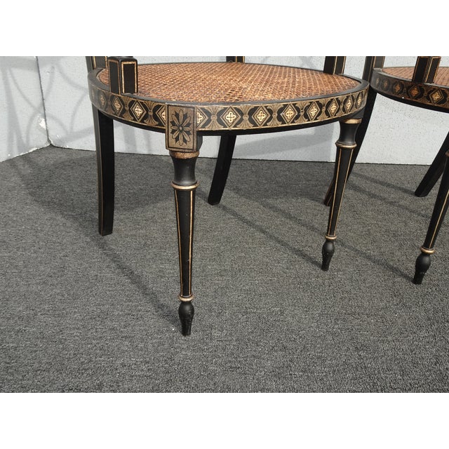 Pair of Vintage French Style Hand Painteded Cane Arm Chairs For Sale - Image 10 of 12