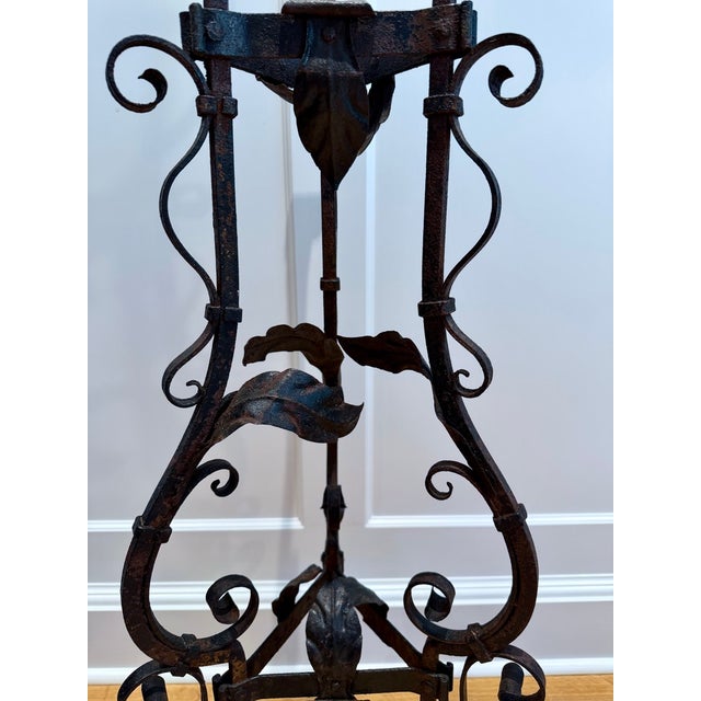 Continental Wrought Iron Tripod Plant Stand With Scrollwork and Foliage Circa 1880 For Sale In New York - Image 6 of 17