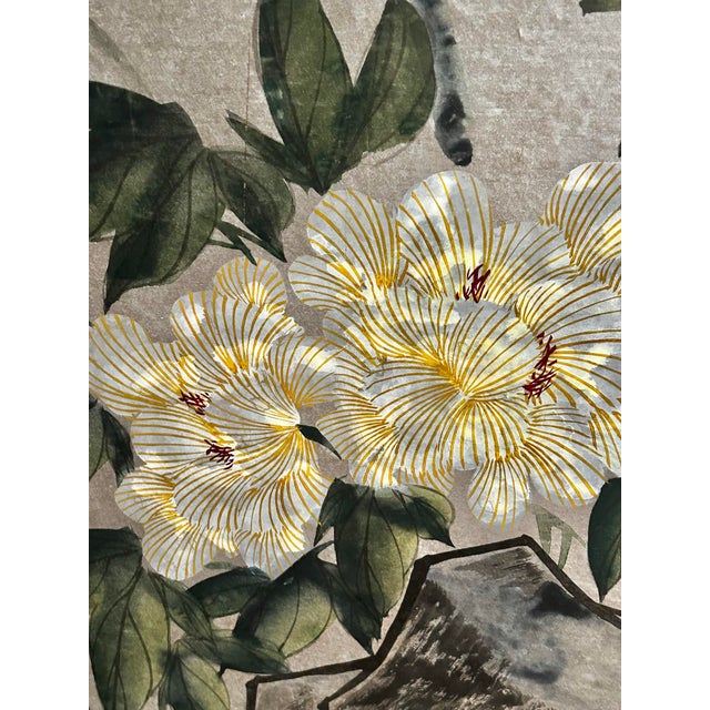 Vintage Late 20th-Century Chinoiserie 4-Panel Folding Tabletop Screen - Bird and Bamboo Motif For Sale In New Orleans - Image 6 of 17