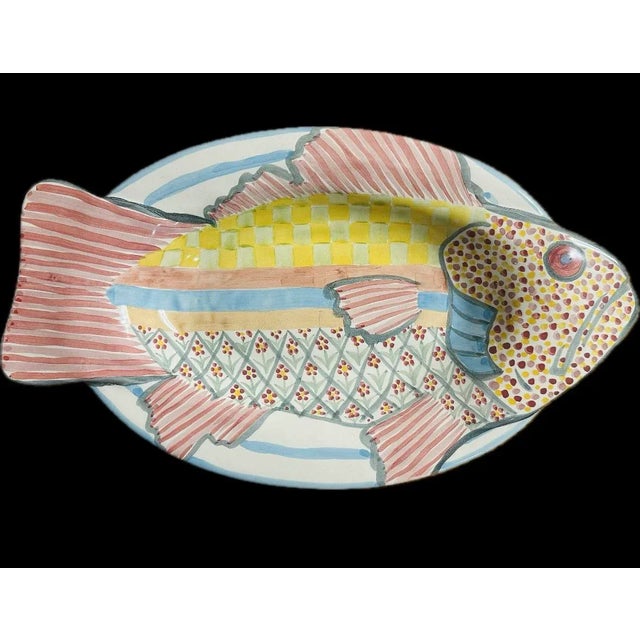 Vintage Mackenzie-Childs Hand Painted Terracotta Fish Platters or Wall Decor - Set of 3 For Sale In Miami - Image 6 of 9