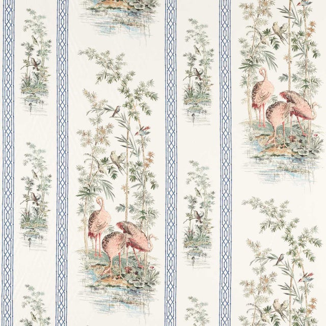 Zoffany Stork & Thrushes Fabric in Tuscan Pink/ Cobalt - a Sample For Sale