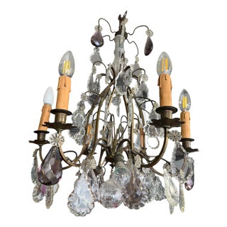 Louis XV 9-Light Cage Chandelier with Crystal Drops For Sale