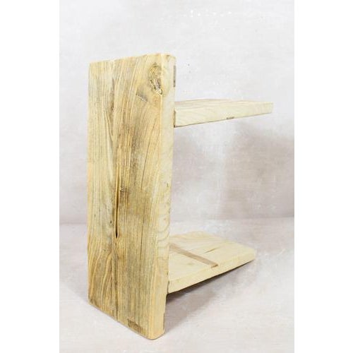 Vintage Rustic Square Stool in Elm Wood For Sale - Image 4 of 5