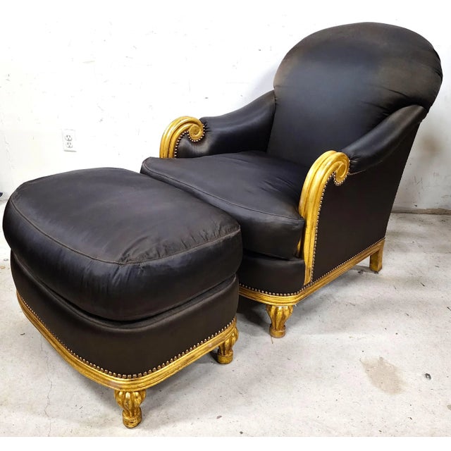 Late 20th Century Club Chair & Ottoman Gilt Finish For Sale - Image 13 of 13