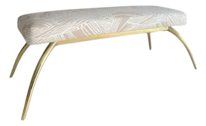 Arteriors Brass Bench Reupholstered in Blush Linen
