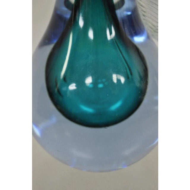 Italian Murano Blue 7" Blown Art Glass Pear Fruit Gold Flecks Leaf Paperweight For Sale - Image 9 of 10