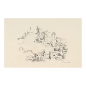 Stylized Hillside Landscape 20th Century Graphite