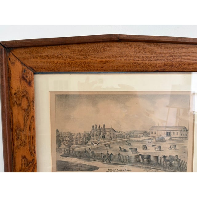 Early 20th Century Antique “Residence of Allen Krieg” Farm Print – Solid Wood Framed Americana Scene For Sale - Image 5 of 13
