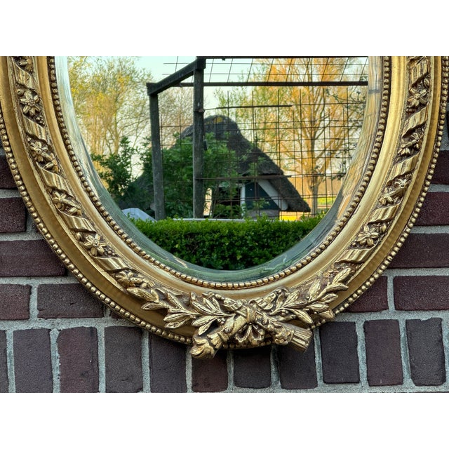 1960 French Louis XVI Gold Beech Oval Wall Mirror 1pc For Sale - Image 13 of 18