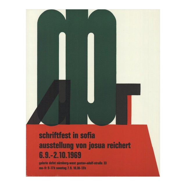 1969 Josua Reichert 'Writing Festival in Sofia' Vintage Green,Red Linocut For Sale