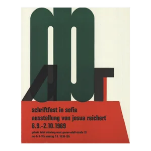 1969 Josua Reichert 'Writing Festival in Sofia' Vintage Green,Red Linocut