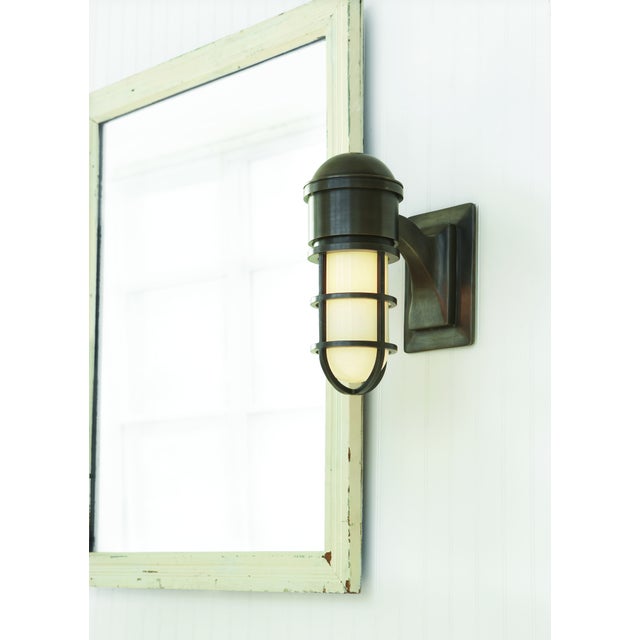 Transitional Chapman & Myers for Visual Comfort Signature Marine Wall Light in Bronze with White Glass For Sale - Image 3 of 4