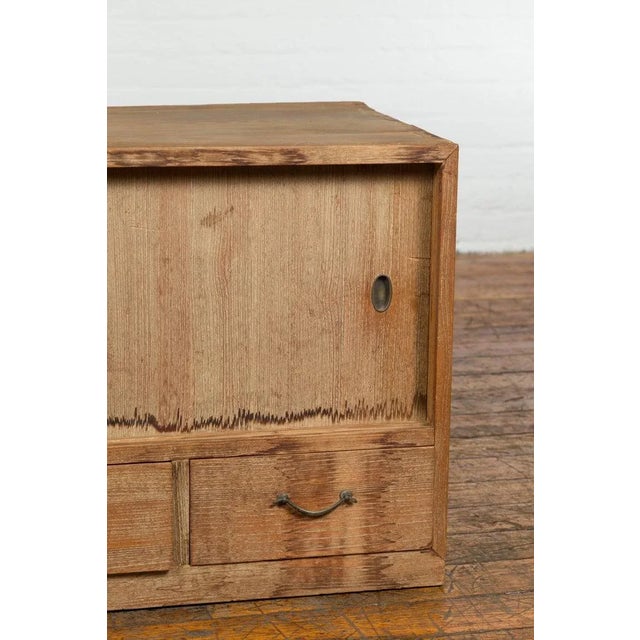 Japanese Early 20th Century Low Storage Cabinet with Sliding Doors & Drawers For Sale - Image 11 of 13
