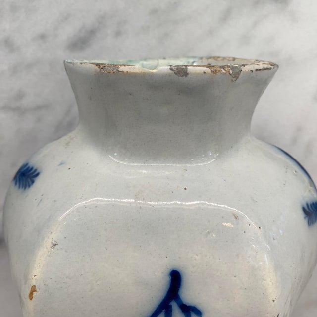 Ceramic Early Antique Dutch Delft Blue and White Floral Vase, Netherlands For Sale - Image 7 of 18