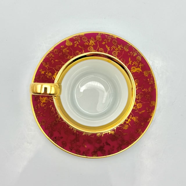 Vintage Ruby Red Porcelain Coffee Service with Gilt Romantic Fragonard Scene from Limoges, 1970s, Set of 13 For Sale - Image 16 of 18