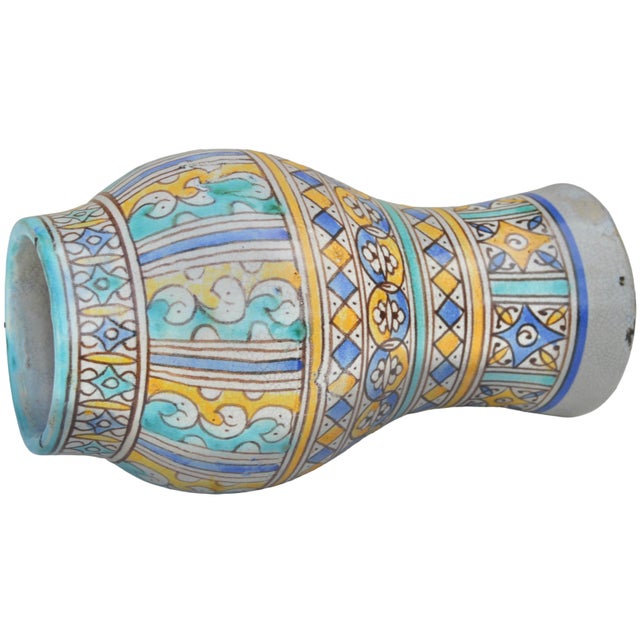 Early 20th Century Handmade Orange & Turquoise Moroccan Ceramic Vase For Sale - Image 9 of 12