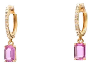 1.40 cts Natural pink sapphire & 0.14 cts diamond earrings in 14k gold