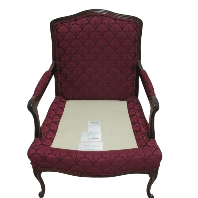 1980s Hickory White French Country Carved Living Room Arm Lounge Chair For Sale - Image 10 of 11