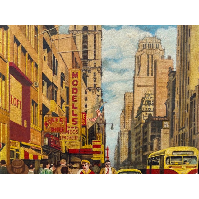 Dave Milton Vintage 1959 Mid Century Modern Edward Hopper Style " 42nd Street and Fifth Avenue, New York City " Framed Original Realist Oil Painting For Sale - Image 12 of 18