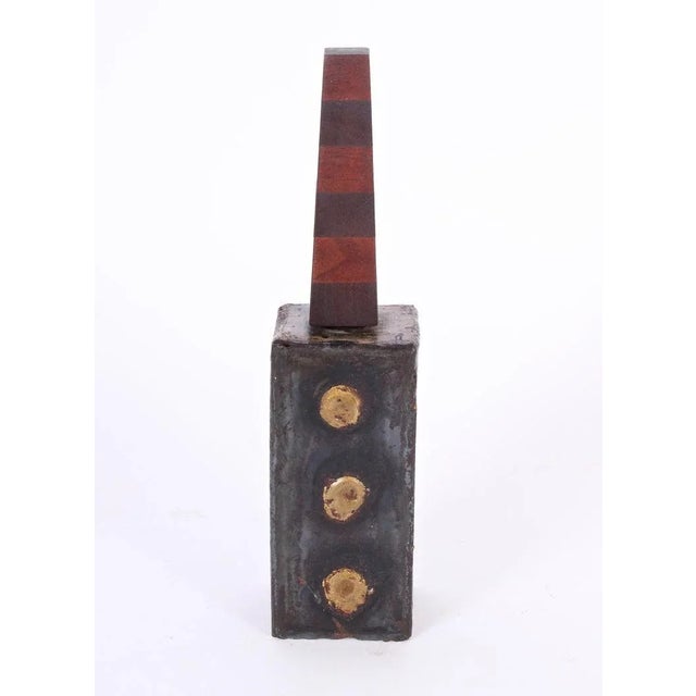 Coffee Paul Evans & Phillip Lloyd Powell Handcrafted Steel, Brass & Wood Brutalist Bell For Sale - Image 8 of 9