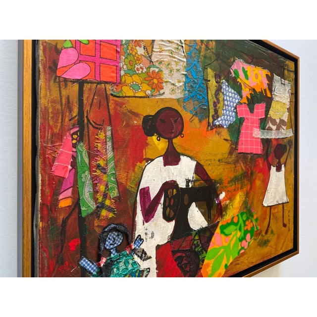 Alizandro Valencia Manzo Vintage Mexican Mid Century Modern " Costurera " Framed Signed Original Mixed Media Painting For Sale In Kansas City - Image 6 of 12