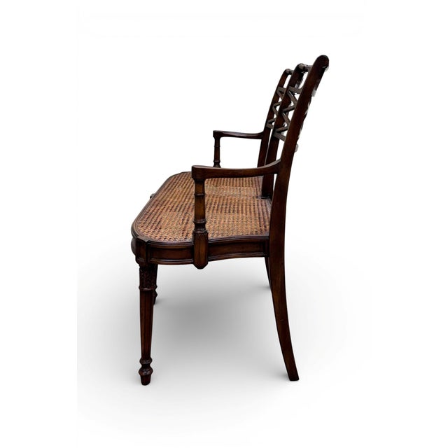 Theodore Alexander Regency Cane Seat Carved Wood Settee For Sale In Miami - Image 6 of 18