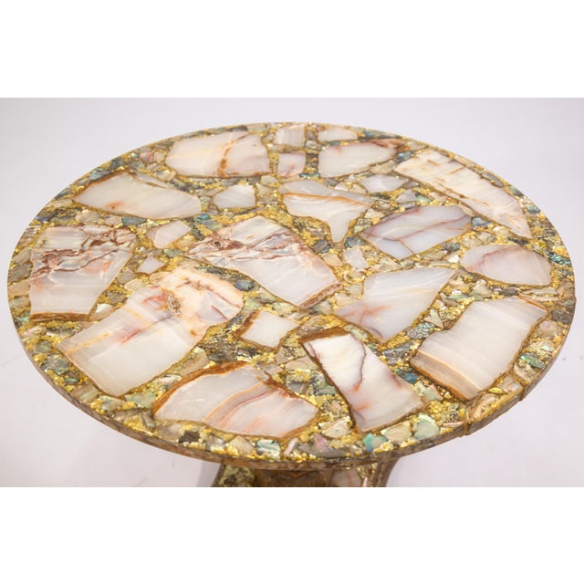 Arturo Pani Handmade Abalone Onyx and Gold Leaf Side End Table Made in Mexico For Sale - Image 4 of 8