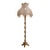 French-Style Gilded Floor Lamp – Ornate Gold Leaf Stand With Embroidered Fabric Shade & Crystal Fringe For Sale