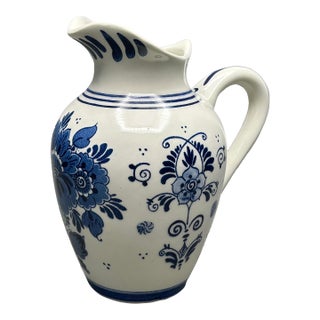 Vintage Delft Blue Handpainted Ceramic Pitcher Made in Holland for Bols Distilleries For Sale