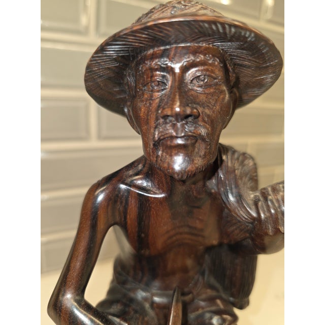 Mid 20th Century Realism Balinese Macassar Ebony Fisherman Masterpiece Sculpture by Darsana (Mas, Bali) For Sale - Image 10 of 12