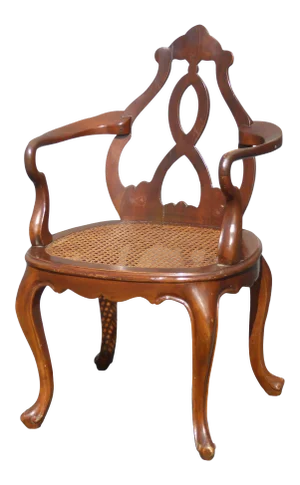 Vintage Oriental Asian Chippendale Wood & Cane Seat Accent Chair ~ French