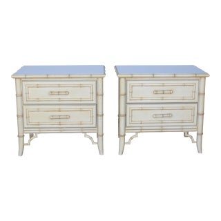 1970s Pair of Cream Faux-Bamboo Nightstands by Henry Links For Sale
